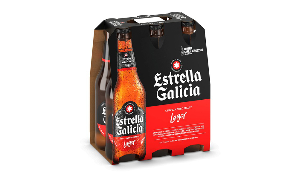 Novas embalagens cartonadas e sustentáveis da Estrella Galicia no Brasil.